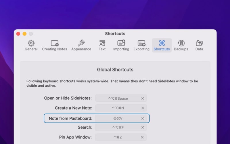 Global Shortcut for New note from Pasteboard